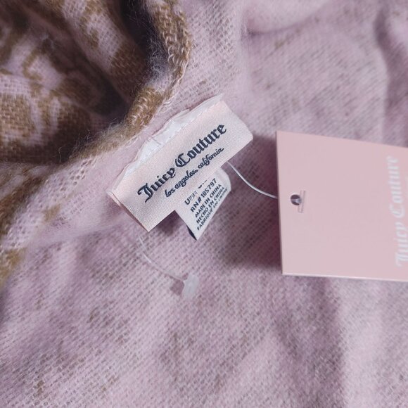 Juicy Couture Shawl Wrap Cover Up Beige Pink Logo Monogrammed Fringe Soft Blend - Picture 4 of 16